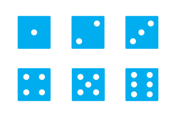 Dice square icon set with six-sided dice designs. A complete vector illustration of classic casino and board game dice for gaming and entertainment visuals.