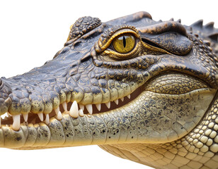 Fototapeta premium Crocodile Head Close-Up with Scales and Open Mouth Isolated