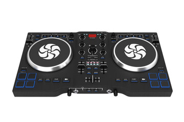 Fototapeta premium DJ Controller in a Studio Setup: A sleek, modern DJ controller sits center stage in a pristine studio environment, ready to unleash a symphony of sounds.
