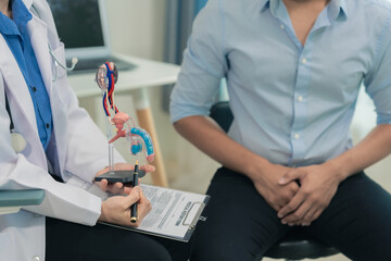 A prostate exam by a doctor to assess a man's health problems, such as an enlarged prostate,...