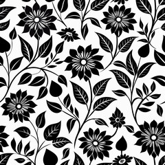Fototapeta premium Seamless Floral Pattern vector clean black silhouette design white background
