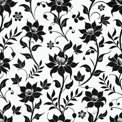 Seamless Floral Pattern vector clean black silhouette design white background