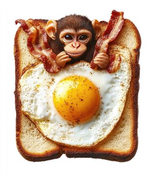 Naklejki Baby monkey on breakfast toast