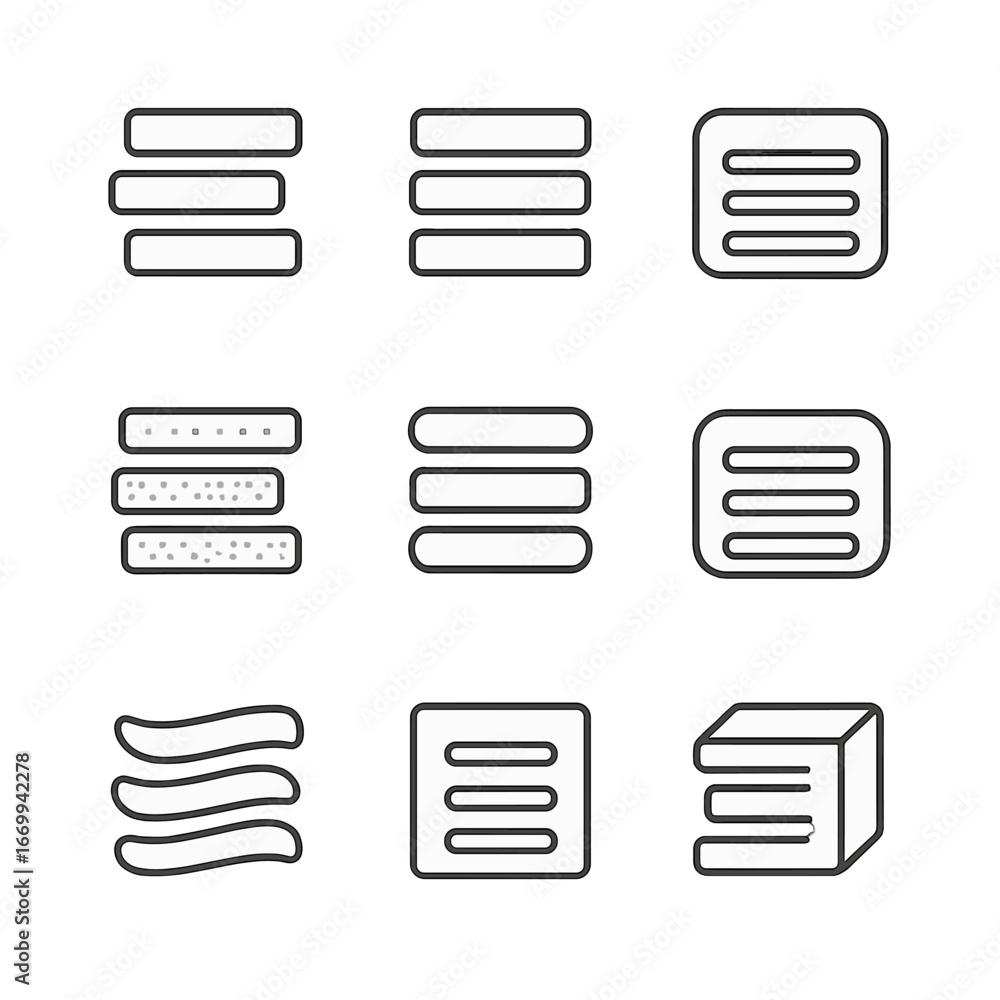 Poster typographic effect icons. outline icon set of typographic effects: drop shadow, outline text, emboss