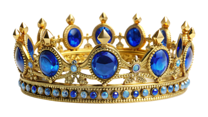 Golden Crown with Blue Gems Isolated on White Background