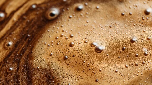 Coffee Bubbles: A macro shot captures the delicate dance of coffee bubbles, swirling in a rich, brown liquid, offering a visual feast