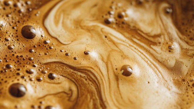 Coffee Swirls: A close-up shot captures the mesmerizing swirls and textures of fresh coffee. The rich brown tones and foamy bubbles create a visually stunning image