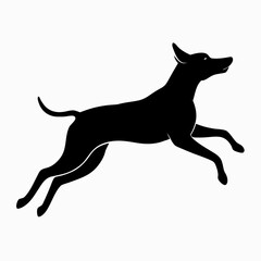 silhouette of a dog jumping on white background