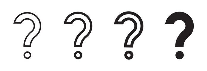Obraz premium Question mark black icon set. Ask, question, quiz, issue, matter symbol. Vector illustration. Editable stroke. Flat design. Icons for infographic, apps, business.
