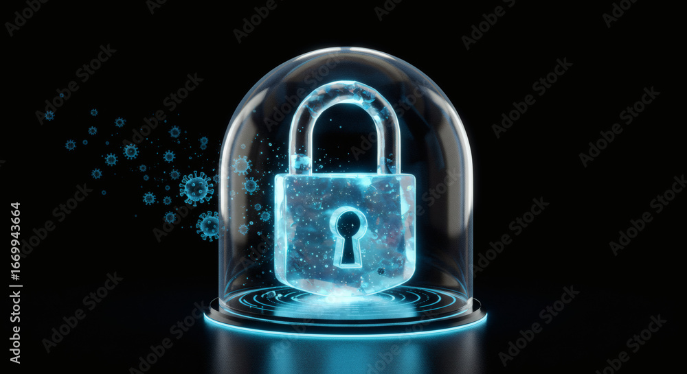 Aufkleber digital security shield protecting data with cyber resilience and lock symbol