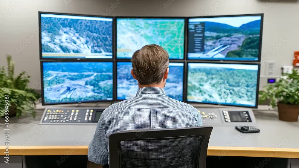 Aufkleber aerial view of advanced remote monitoring systems at a pumped storage facility for efficient energy 