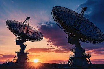 Silhouetted radio telescopes at sunset (15)