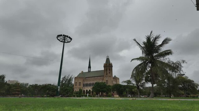 Time-Laps Frere Hall Building Karachi Pakistan.