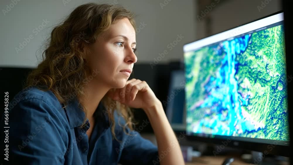 Poster aerial satellite footage showcasing advanced techniques in watershed monitoring and management, repr