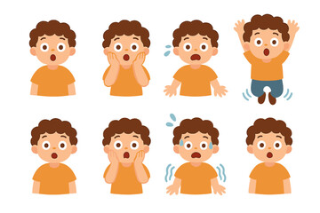 Naklejka premium Children's Shock Illustrations. Flat vector mini-illustrations shock reactions in colors children's illustrations: wide eyes, open