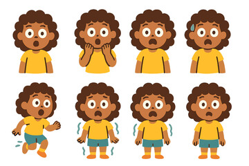 Fototapeta premium Children's Shock Illustrations. Flat vector mini-illustrations shock reactions in colors children's illustrations: wide eyes, open