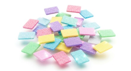 Colorful Sugar Cubes in Bright Pastel Shades on White Background