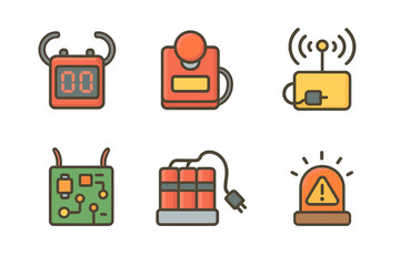 Colorful Digital Detonators. Flat vector mini-illustrations digital detonators in colors children's illustrations: countdown