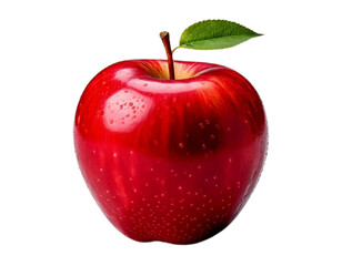  Fresh Red Apple with Stem and Leaf, Isolated on Transparent Background