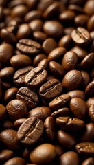 Naklejka premium Close-up of freshly roasted coffee beans and grains, barley, harvest