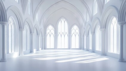Obraz premium Empty white gothic cathedral interior