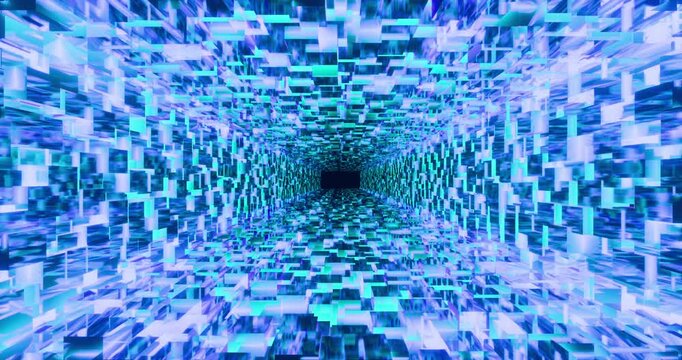 Futuristic glowing neon waving reflection cube floor background. Shining geometric blue lines in perspective. Bright retro digital cyberspace. 4K 3D rendering loop animation. - Powered by Adobe