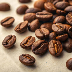 Obraz premium Roasted coffee beans in air brown coffee beans aromatic coffee beans closeup co