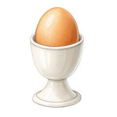 Brown Egg in a White Ceramic Egg Cup Ready for Breakfast on a Minimalist Kitchen Table