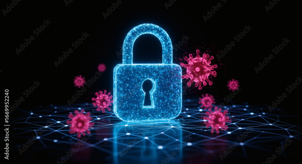 Aufkleber digital security concept virus protection and cybersecurity lock icon with network connection