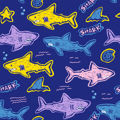 Abstract seamless pattern with sharks. Grunge colored background for textiles. fabric, web, wrapping paper, bed linen. clothes.