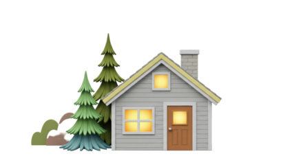 Isolated Cartoon House with Trees