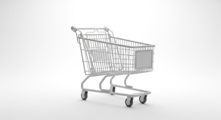 Empty Metal Shopping Cart on White Background for Retail and Ecommerce