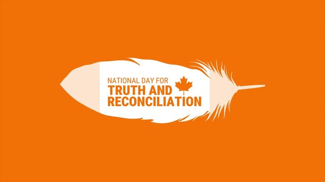 National Day for Truth and Reconciliation Animation, White Feather with Commemorative Text, Social Justice and History Symbol.