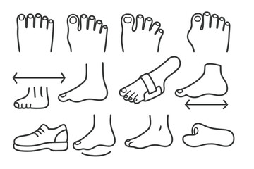Toe Alignment Doodles. Hand-drawn doodle illustration toe alignment big toe, curved toe, overlapping toes, hammer toe icon, bunion