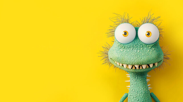 Cute cartoon style creature crocodile, background with copy space. Strangeness and uniqueness concept