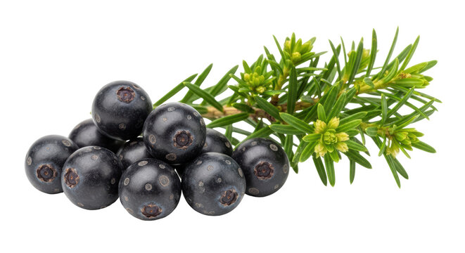 Isolated Juniper Berries with Branch, Herbal Medicine
