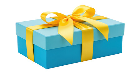 Isolated Blue Gift Box with Yellow Ribbon