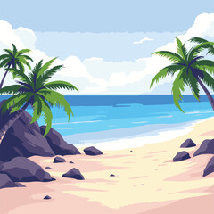Tropical beach with palm trees view