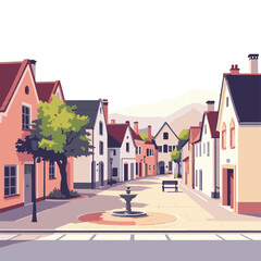 City street with colorful houses view