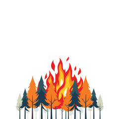 Forest fire with burning trees scene