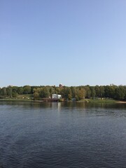 Autumn boat trip on the Moscow River and view of the city from the river