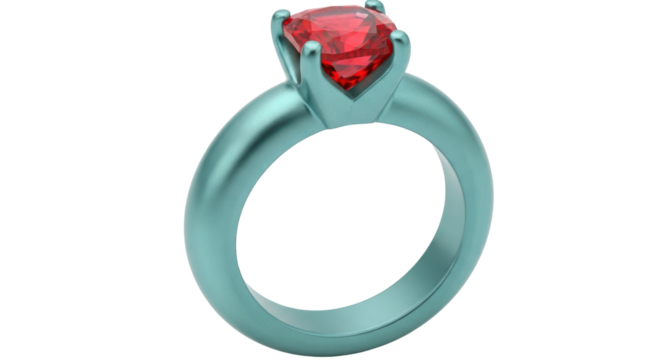 Isolated Engagement Ring with Red Gem