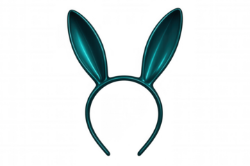 Teal metallic rabbit ears headband isolated on transparent background, perfect for easter or costume parties