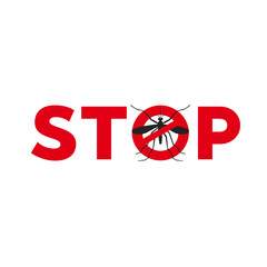 Red STOP sign with a black mosquito silhouette inside a forbidden circle, symbolizing pest control and disease prevention.