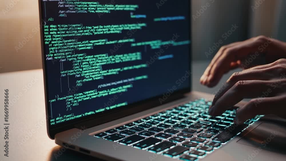 Poster coding underneath a stunning sunset at a modern workspace a perfect fusion of tech and nature for di