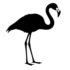 Obraz premium Solid black Flamingo standing silhouette vector illustration. Minimal logo, symbol, icon, character design on white background.