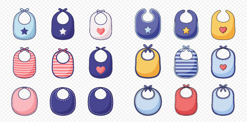 Fototapeta premium Collection of colorful baby bibs with various patterns and designs.