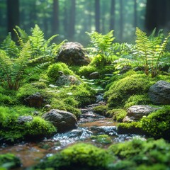 A miniature fern garden, various fern textures, mossy ground, natural light. --ar 1:1 --stylize 560 --v 6.1 Job ID: 68dc5a35-3cd1-4e9f-8e3a-8ec8177d9f2b