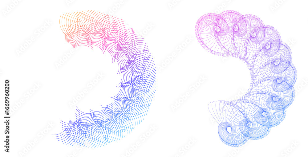 Aufkleber design elements. wave of many purple lines circle ring. abstract vertical wavy stripes on white back