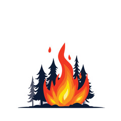 Burning wildfire flames in forest landscape